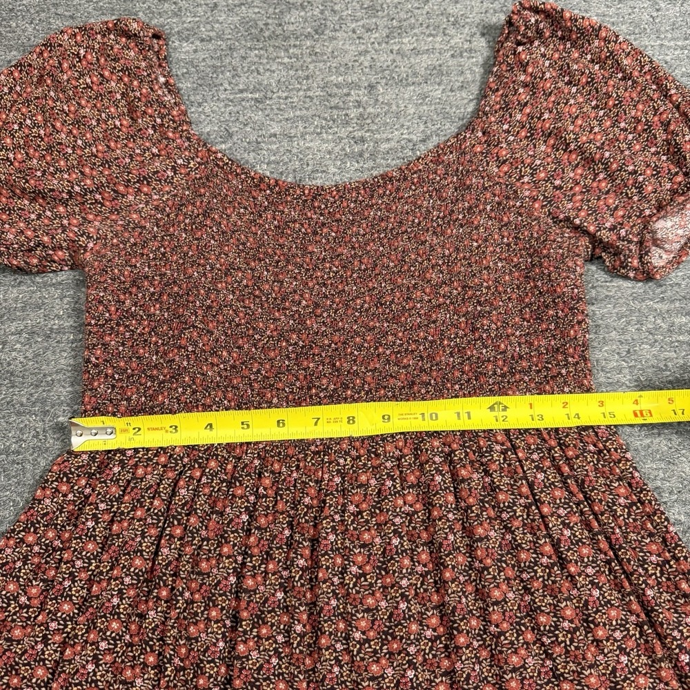 American Eagle Dress Women Large Floral Smocked Puff Sleeve Maxi Tiered Cottage - Picture 4 of 11